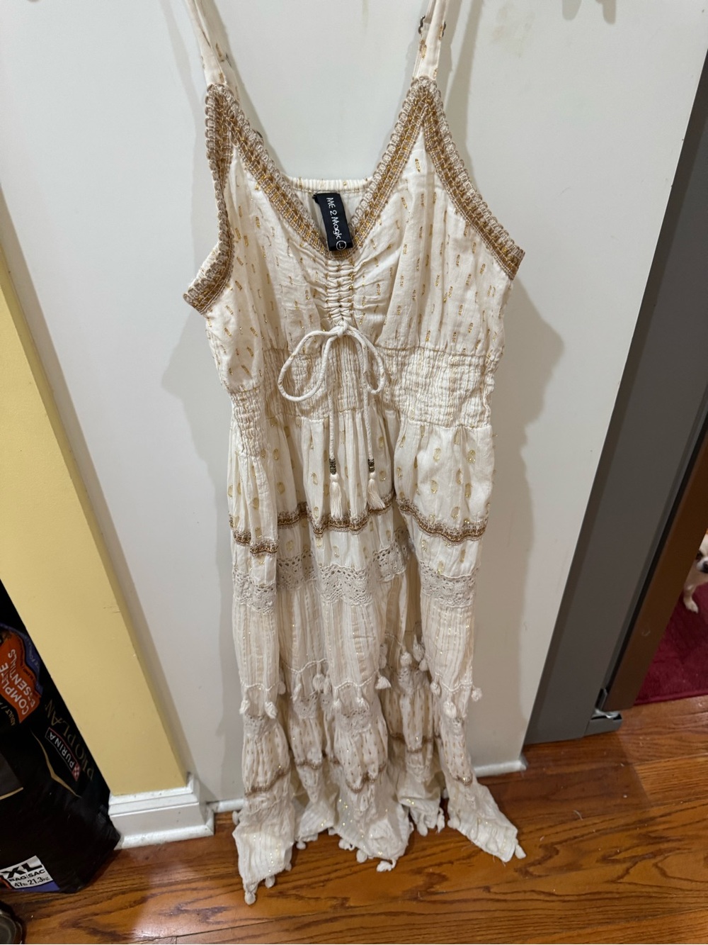 Me 2 Magic Cream Maxi Dress with Metallic Trim